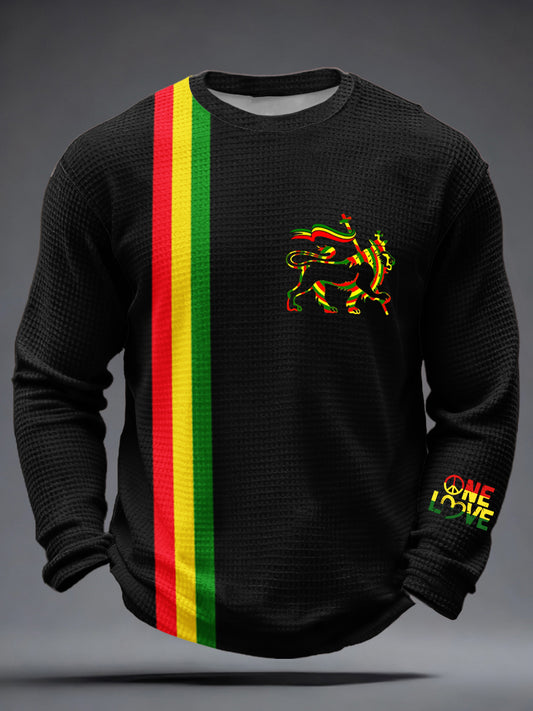 Men's One Love Rasta Lion Waffle Long Sleeve T-Shirt