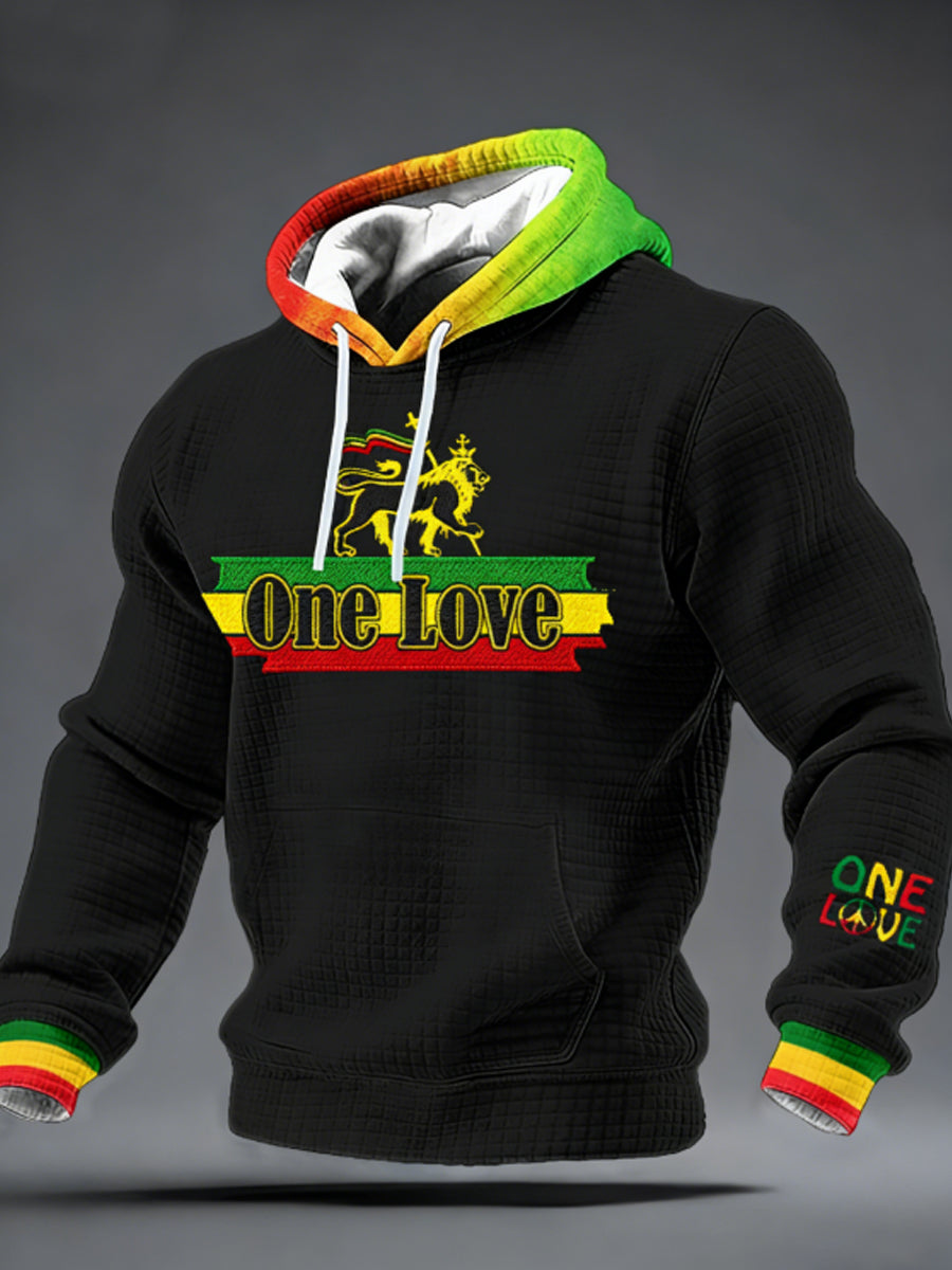Men's One Love Rasta Lion Checkered Cotton Hoodie