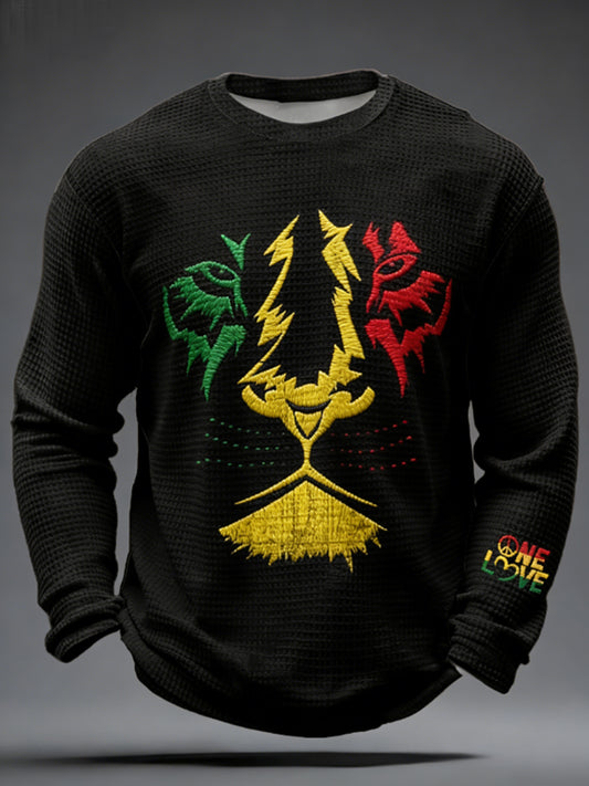 Men's One Love Rasta Lion Waffle Long Sleeve T-Shirt