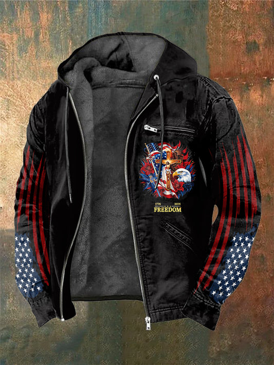 Men's Retro Anniversary Printed Hooded Coat