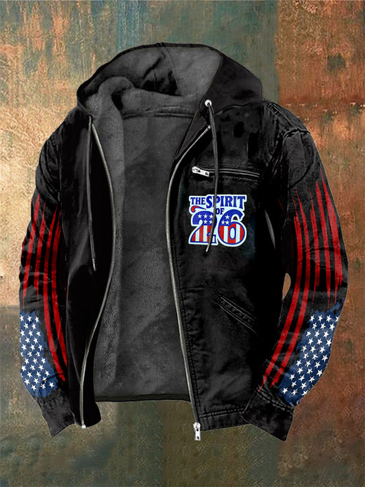Men's Retro Anniversary Printed Hooded Coat