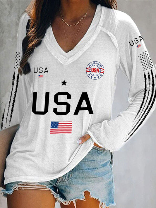 Women's Flag V-Neck Tops