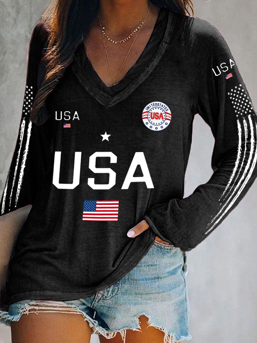 Women's Flag V-Neck Tops