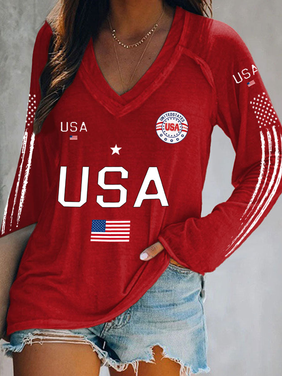Women's Flag V-Neck Tops