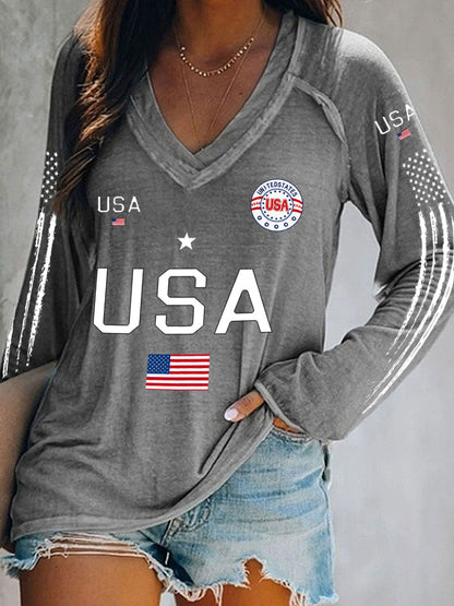 Women's Flag V-Neck Tops