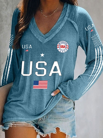 Women's Flag V-Neck Tops