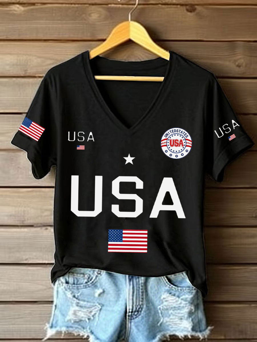 Women's Flag V-Neck T-Shirts