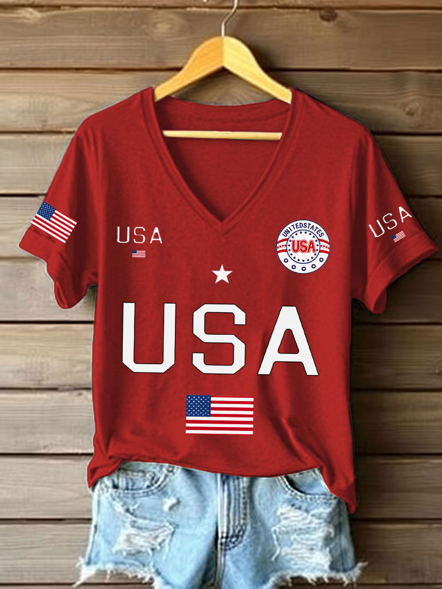 Women's Flag V-Neck T-Shirts