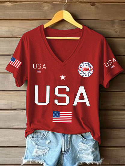 Women's Flag V-Neck T-Shirts
