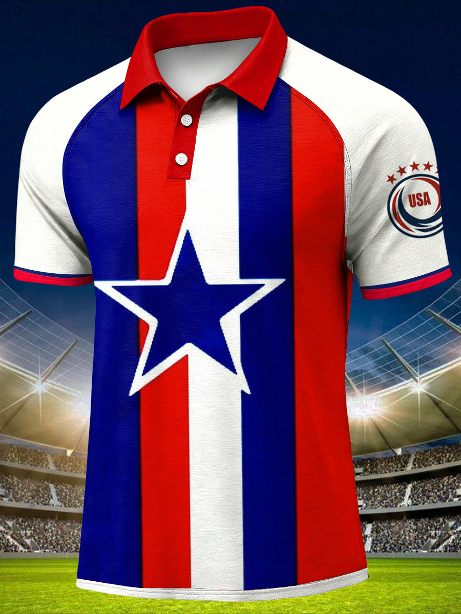 Men's Anniversary Print Polo Collar Casual Short Sleeved Shirt
