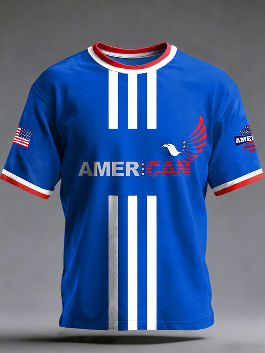 Men's World Cup US Printed Vintage Fashion Loose Short Sleeve T-Shirt