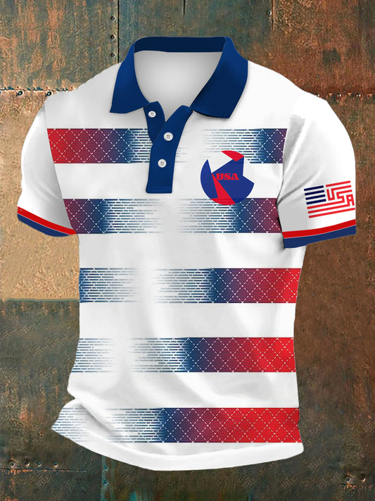 Men's World Cup US Print Polo Collar Casual Short Sleeved Shirt