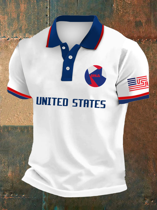 Men's World Cup US Print Polo Collar Casual Short Sleeved Shirt