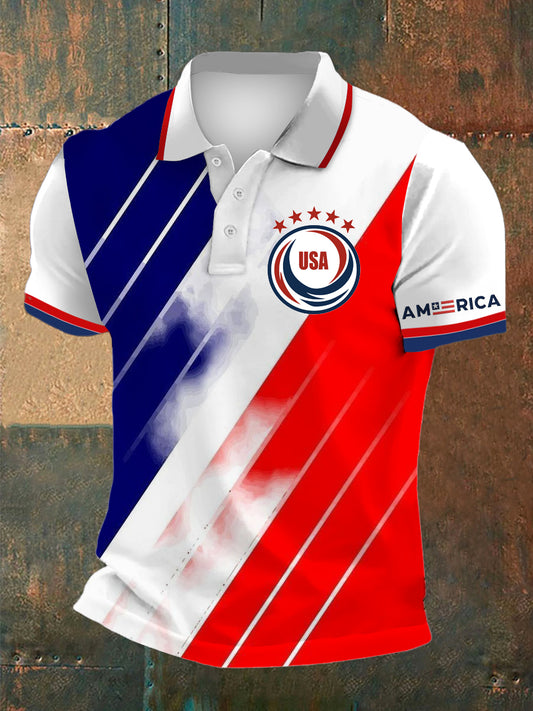Men's World Cup US Print Polo Collar Casual Short Sleeved Shirt