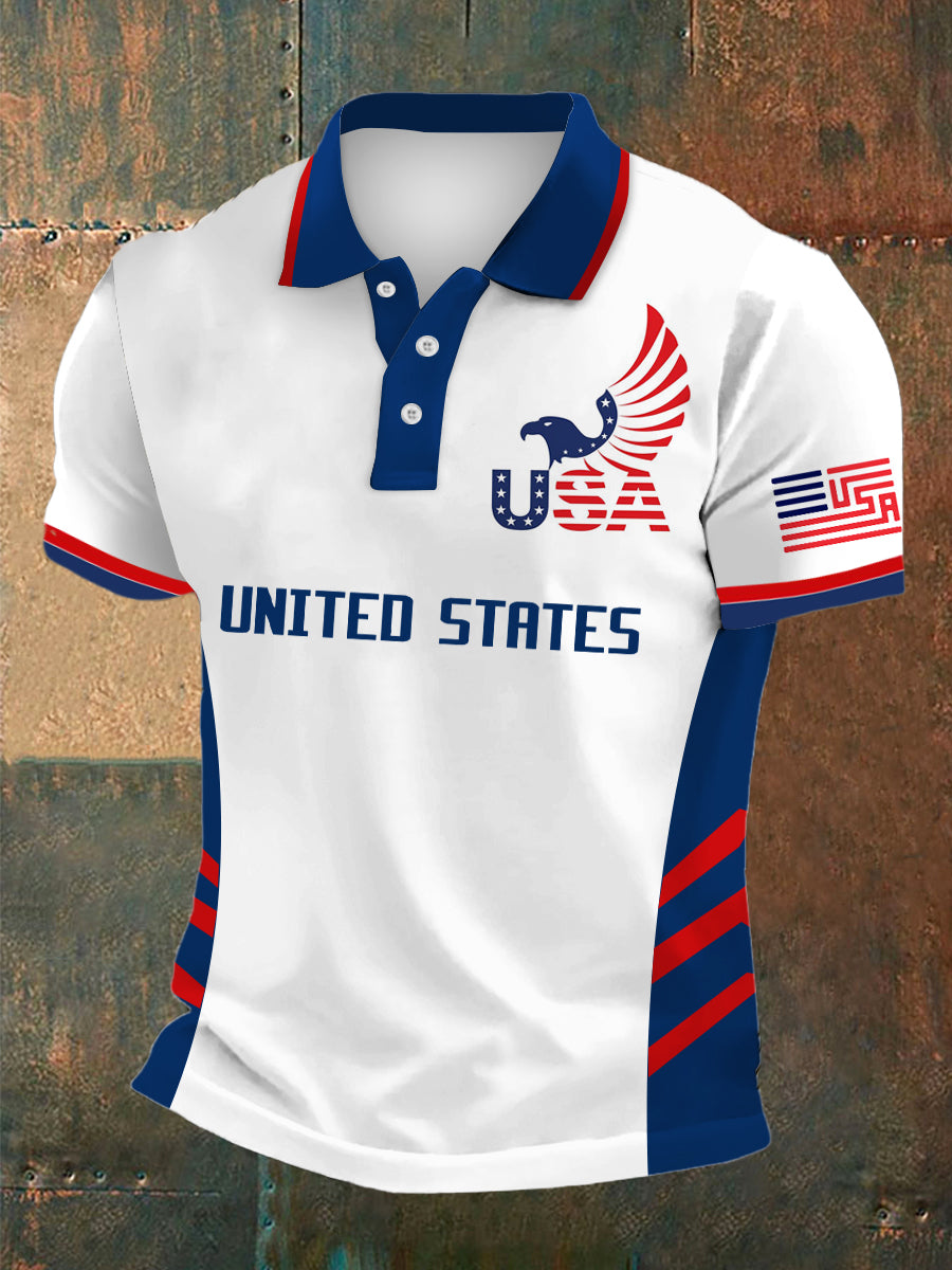 Men's US Print Polo Collar Casual Short Sleeved Shirt