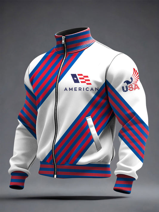 Men's World Cup US Printed long Sleeved Zipper Stand Up Collar Jacket