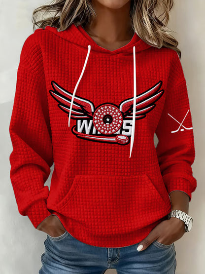 Women's Ice Hockey Print Large-sized Hooded Sweatshirt