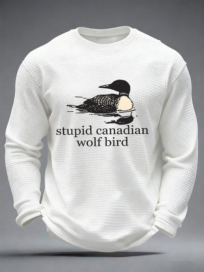 Men's Stupid Canadian Wolf Bird Waffle Print Casual T-Shirt