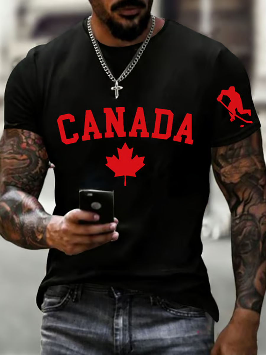 Men's Canadian Ice Hockey imitation cotton short-sleeved T-shirt