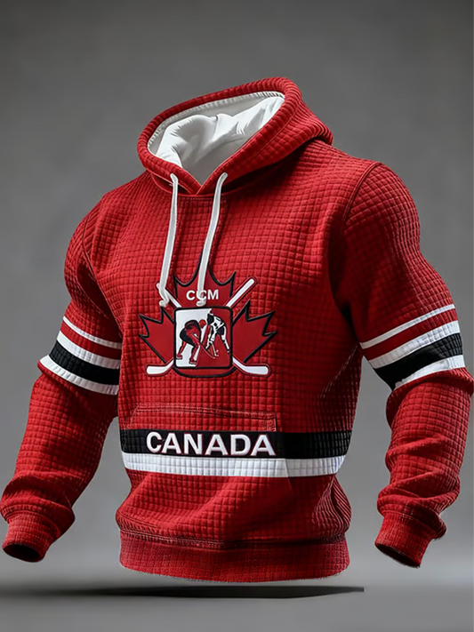 Men's Canadian Ice Hockey Checkered Cotton Hoodie