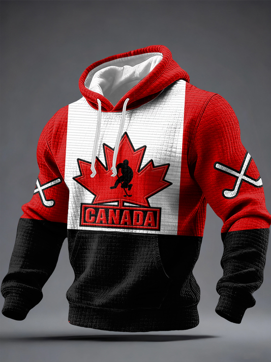 Men's Canadian Ice Hockey Checkered Cotton Hoodie