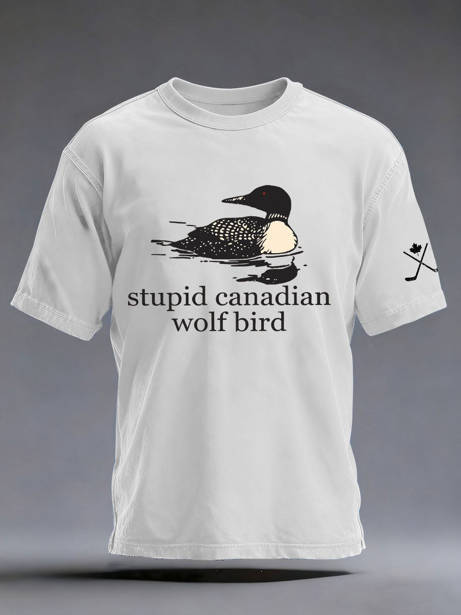 Men's Stupid Canadian Wolf Bird Print Casual T-shirt