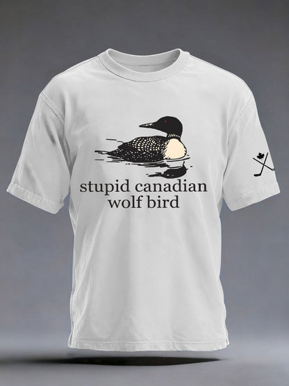 Men's Stupid Canadian Wolf Bird Print Casual T-shirt