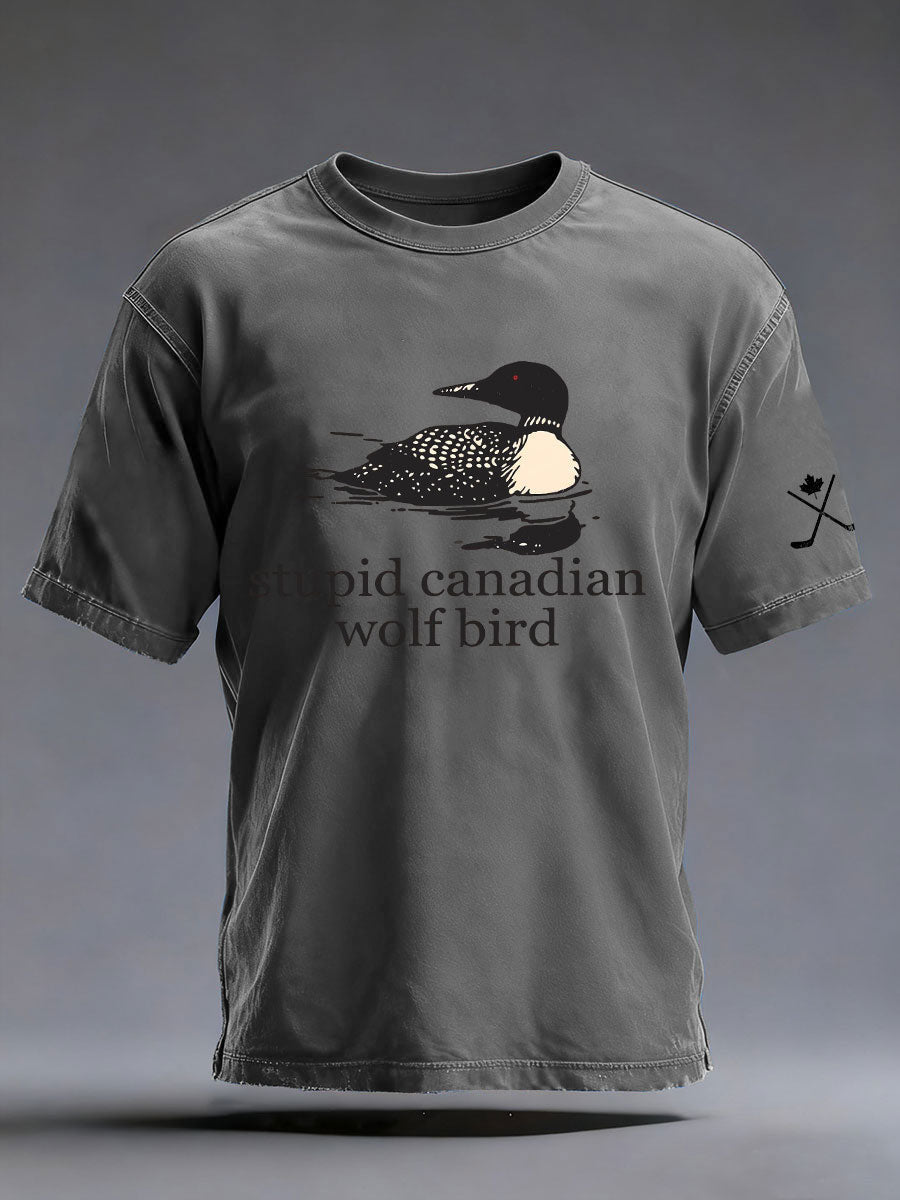 Men's Stupid Canadian Wolf Bird Print Casual T-shirt