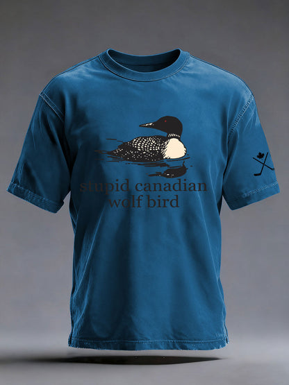 Men's Stupid Canadian Wolf Bird Print Casual T-shirt