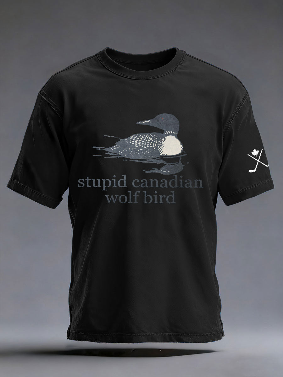 Men's Stupid Canadian Wolf Bird Print Casual T-shirt
