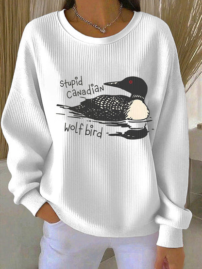Women's Stupid Canadian Wolf Bird Print Casual Sweatshirt