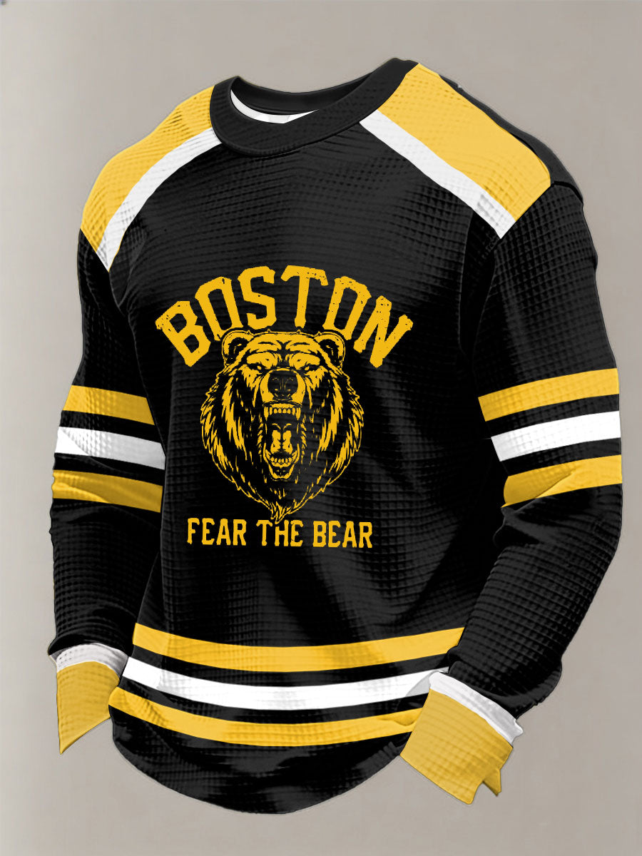 Men's Vintage Hockey Print Waffle Long Sleeve T-Shirt