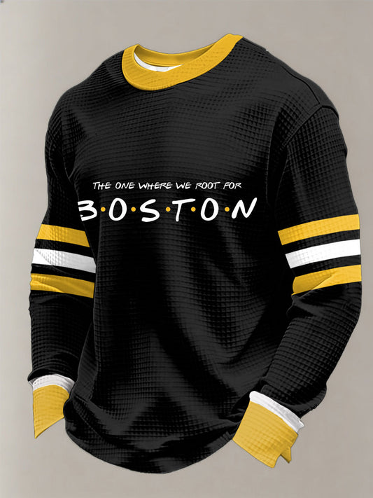Men's Vintage Hockey Print Waffle Long Sleeve T-Shirt