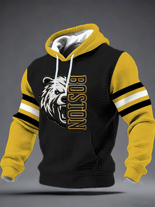 Men's Vintage Hockey Print Checkered Cotton Hoodie