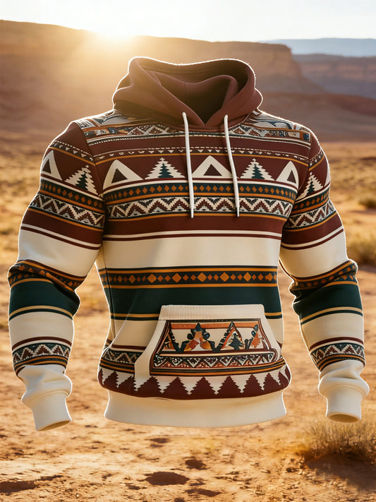 Men's Retro Western Aztec Print Casual Hoodie