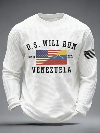 Men's U.S. Will Run Venezuela Since 2026 Freedom Venezuela Printed Waffle Long Sleeve T-Shirt