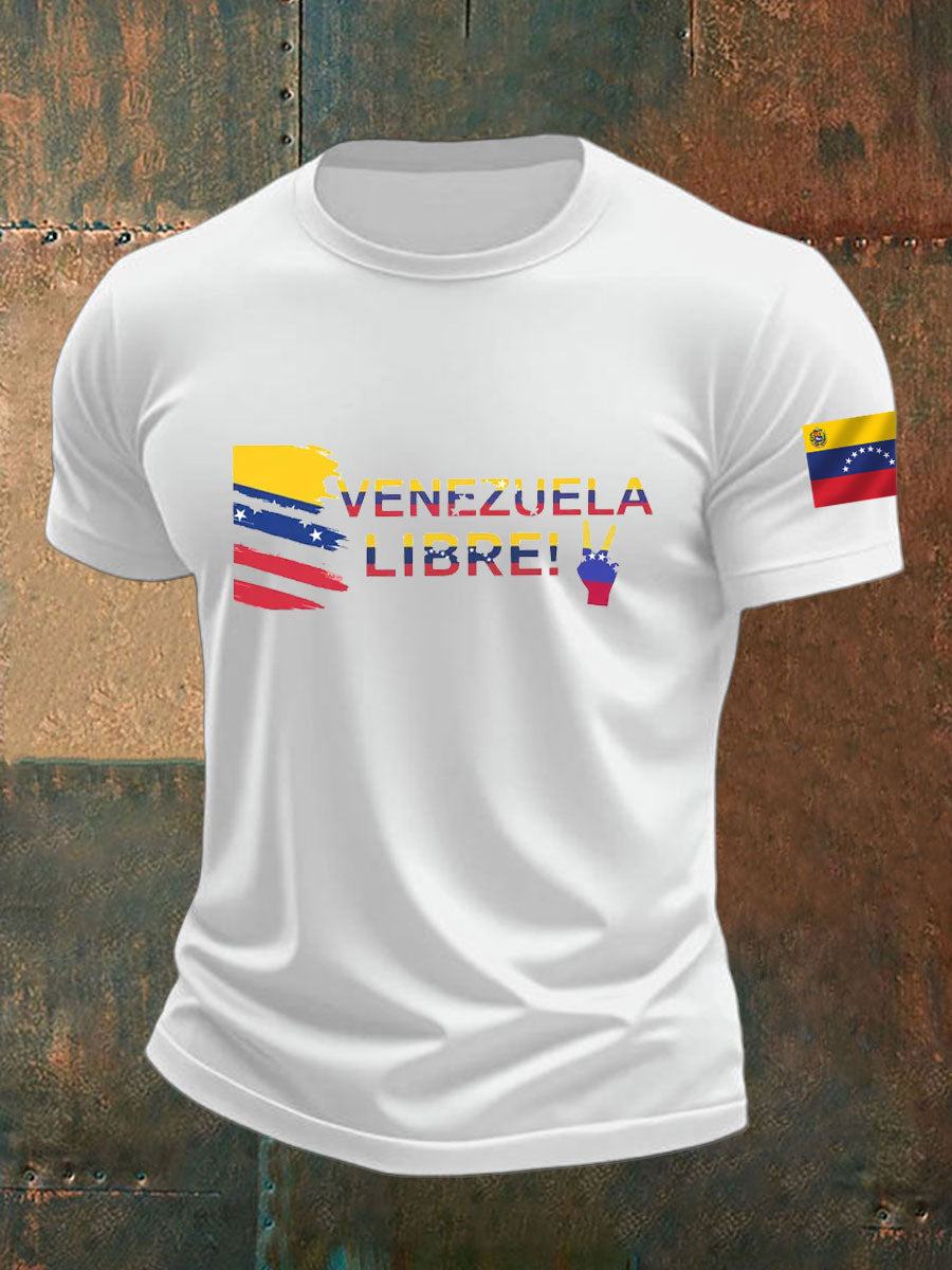 Men's Venezuela Libre Print imitation cotton short-sleeved T-shirt