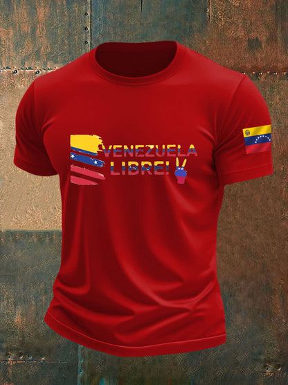 Men's Venezuela Libre Print imitation cotton short-sleeved T-shirt