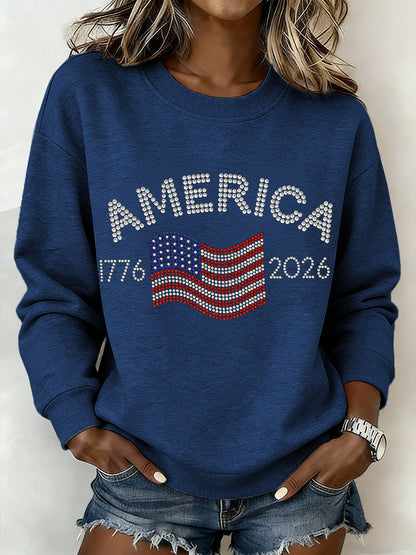 Women's American 1776-2026 Rhinestone Pattern Sweatshirt
