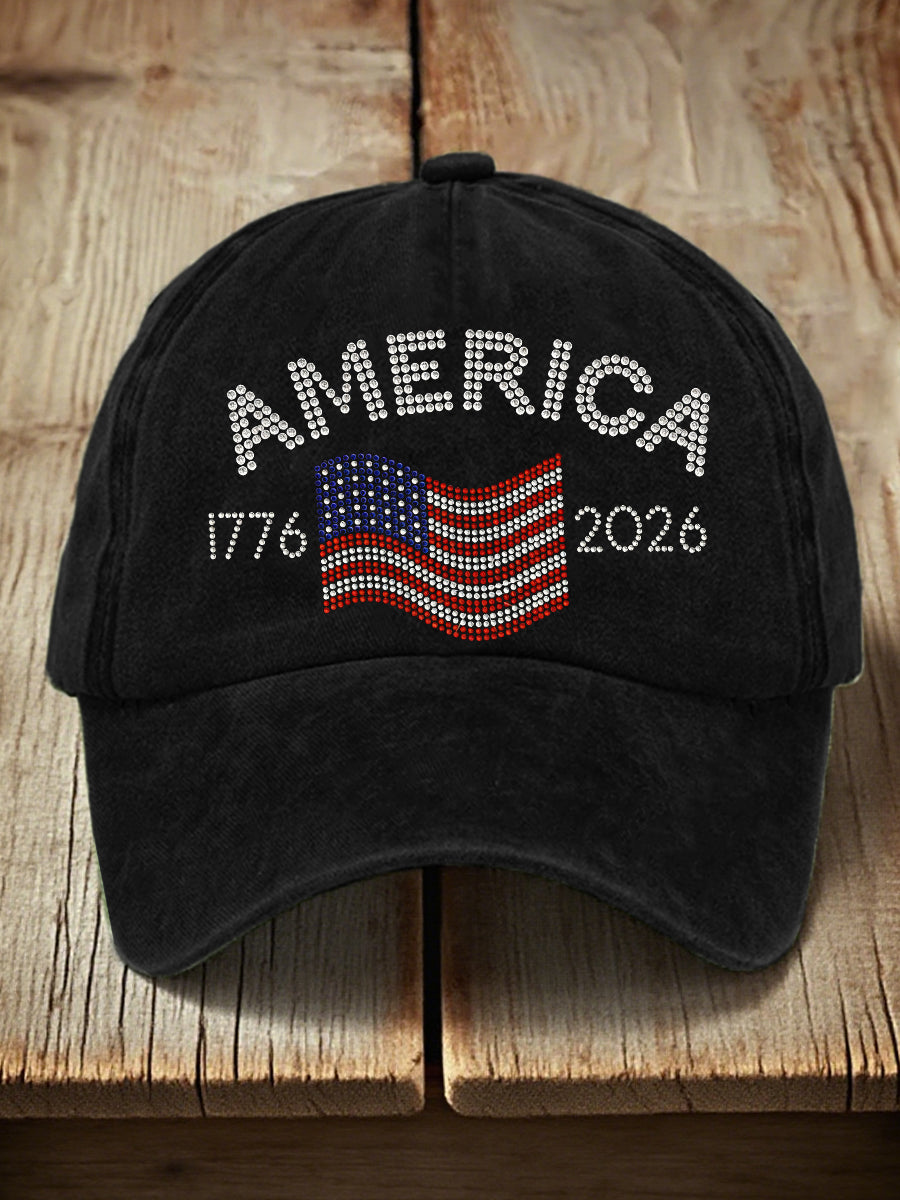 Unisex American 1776-2026 Rhinestone Pattern Hat