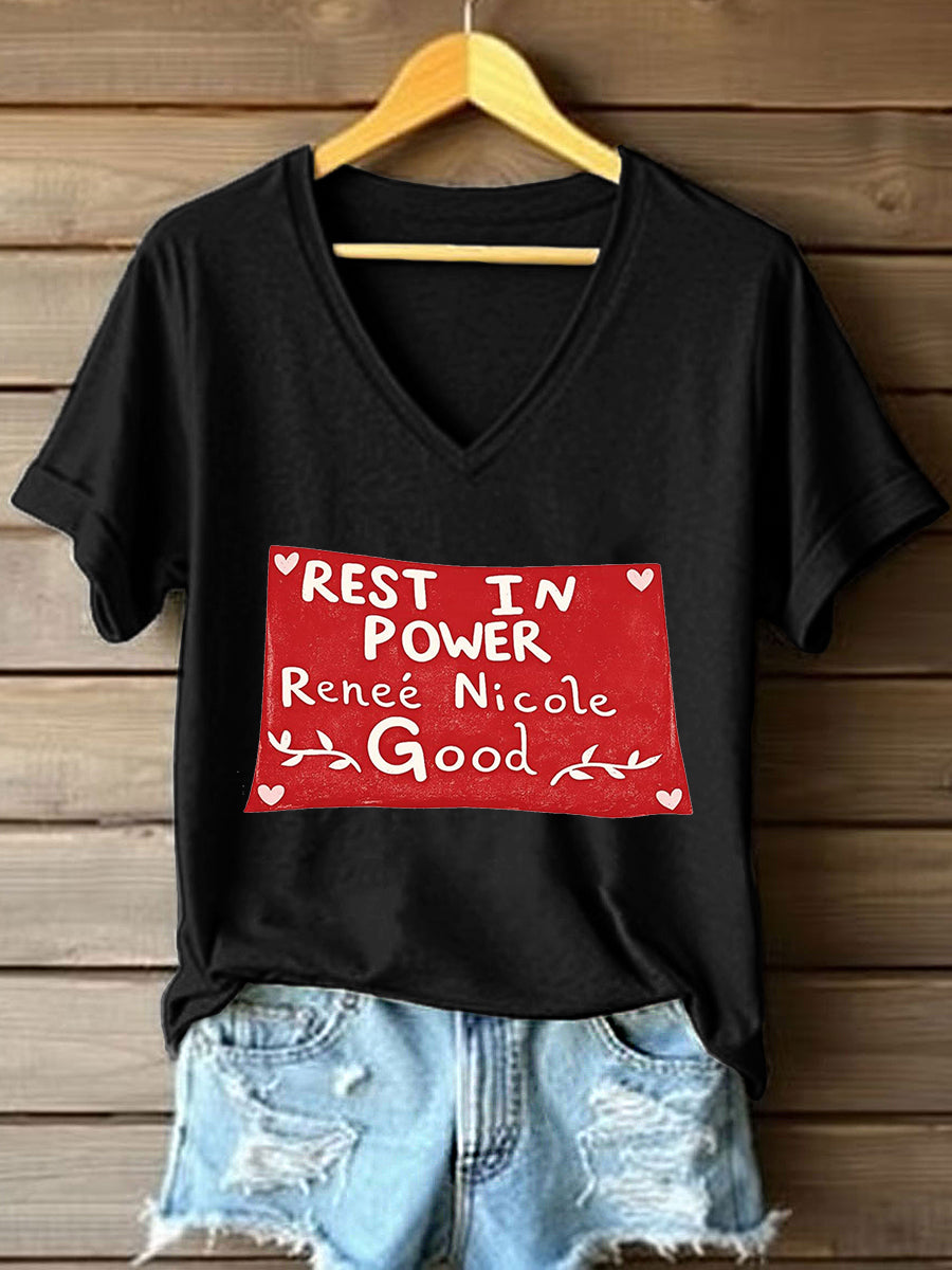 Women's Rest in Power Renee Nicole Good Print V-Neck T-Shirt
