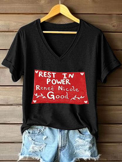 Women's Rest in Power Renee Nicole Good Print V-Neck T-Shirt