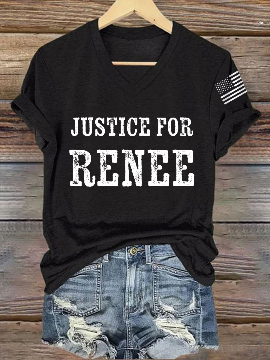 Women's Justice For Renee Nicole Good Minneapolis Protest V-Neck Tee