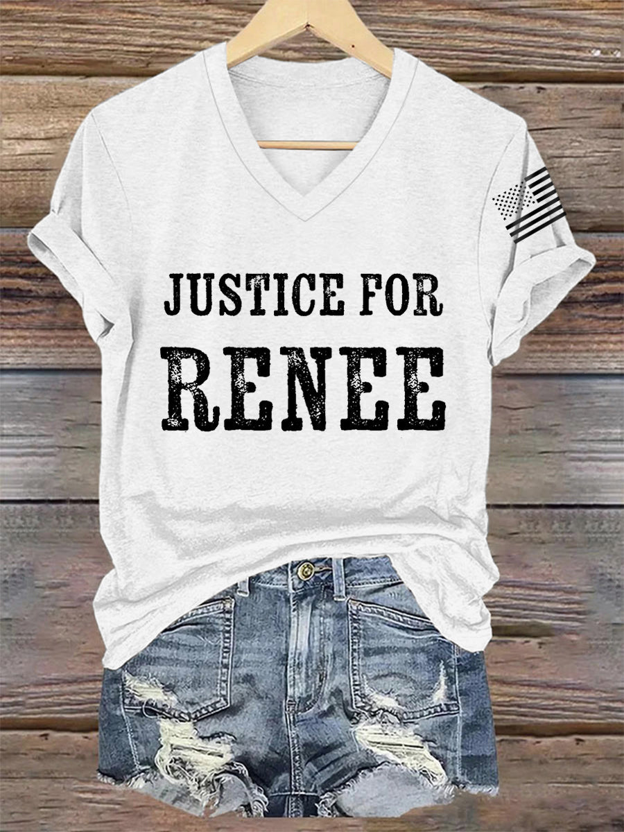 Women's Justice For Renee Nicole Good Minneapolis Protest V-Neck Tee
