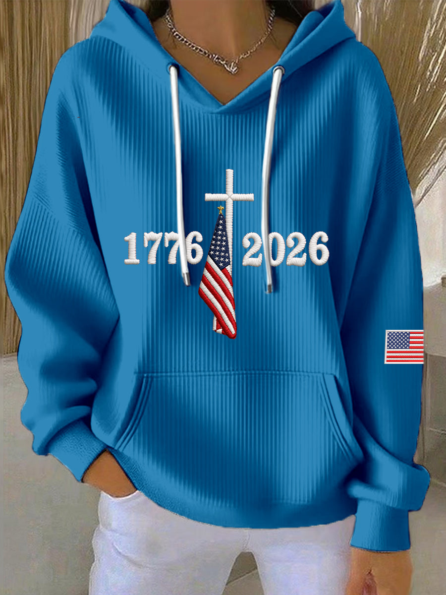 Women's USA 1776-2026 Embroidery Pattern Hoodie