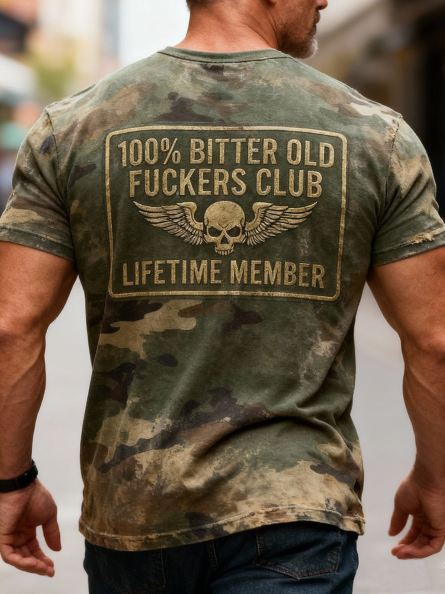 Retro Distressed Old Fuckers Club Camo Casual Art T-Shirt