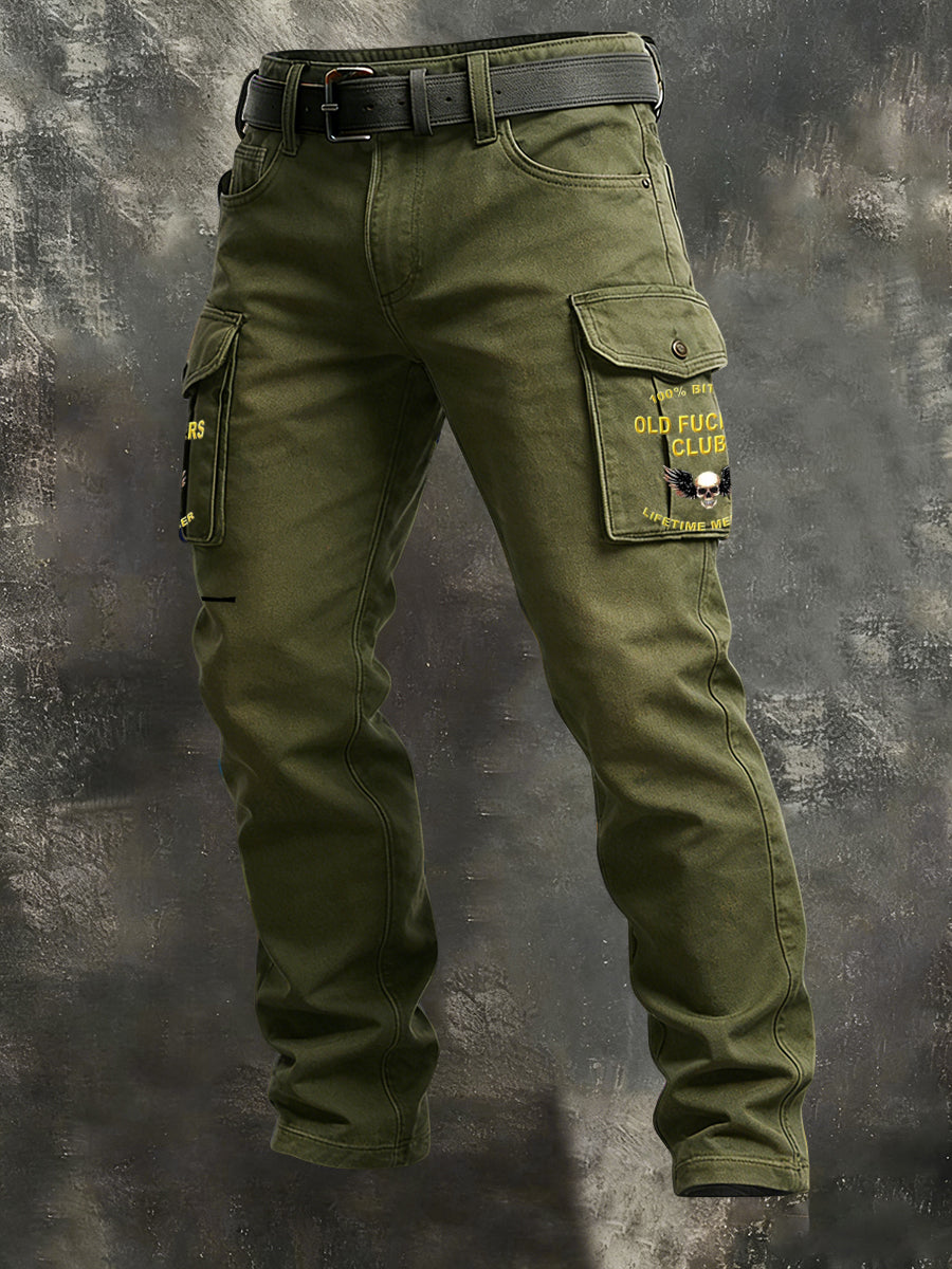 Retro Old Fuckers Club Skull Casual Work Pants