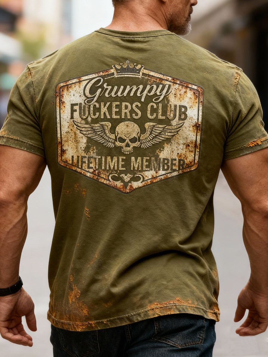 Retro Distressed Old Fuckers Club Skull Casual T-Shirt