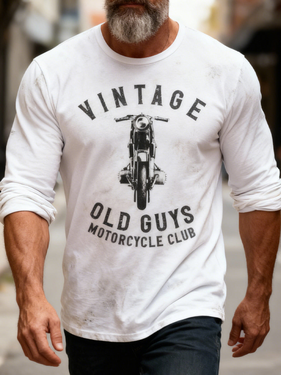 Retro Old Fuckers Club Motorcycle Casual Crew Neck T-Shirt