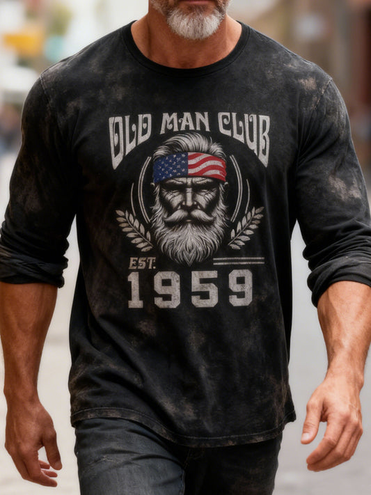 Retro Old Man Club Casual Crew Neck T-Shirt